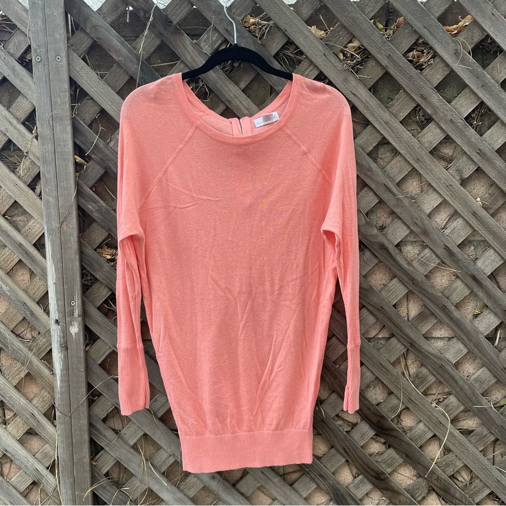 Shrinking Violet Women Orange Coral Zipper Back Long Sleeve Pullover Sweater XS